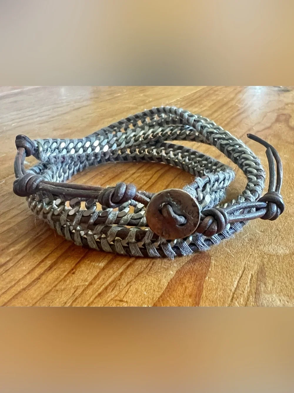 Signature Chan Luu Chain Inlay Leather Wrap Bracelet Gray Gorgeous!!